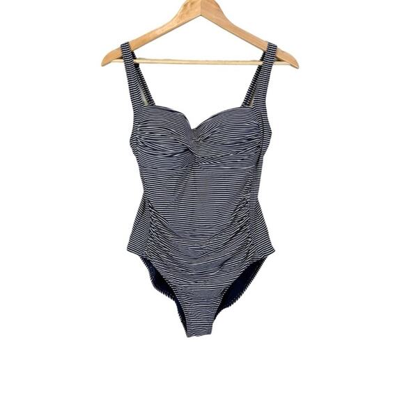 Niptuck Swim One Piece Swimsuit Blue White Stripe Multi Fit Cup Size 10 Nautical - Picture 1 of 14